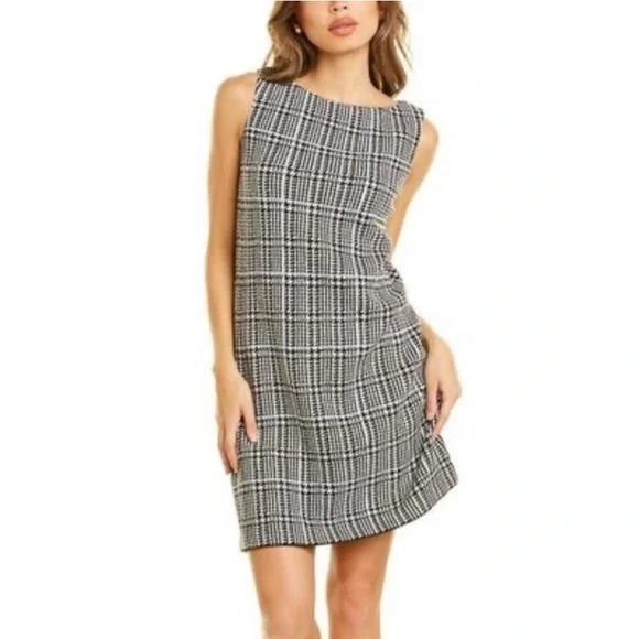 St John Prince Of Wales Black White Houndstooth Wool Shift Dress US 8 $995